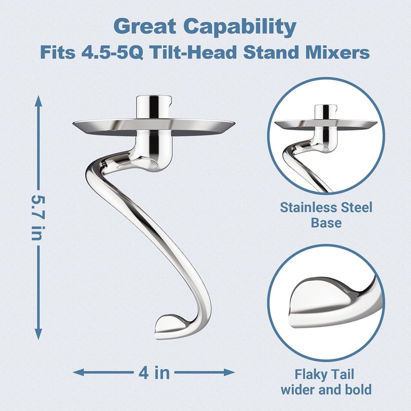 Cofun Stainless Steel Spiral Dough Hook for Kitchenaid Stand Mixer, 4.5 Qt - 5 Qt Tilt-Head Stand Mixer Attachments for Kitchenaid Dough Hook - Dishwasher Safe by - Image 3